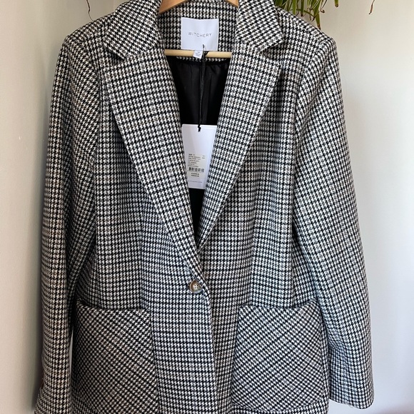 WITCHERY - houndstooth tort khaki fully lined jacket. - Picture 2 of 9